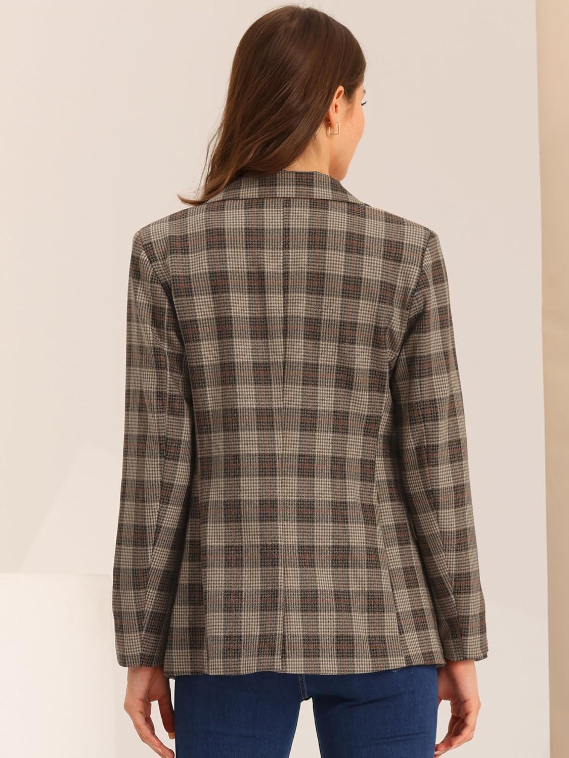 imageAllegra K Womens Notched Lapel One Button Boyfriend Blazer Suit Houndstooth Work Office Blazers JacketLight Brown