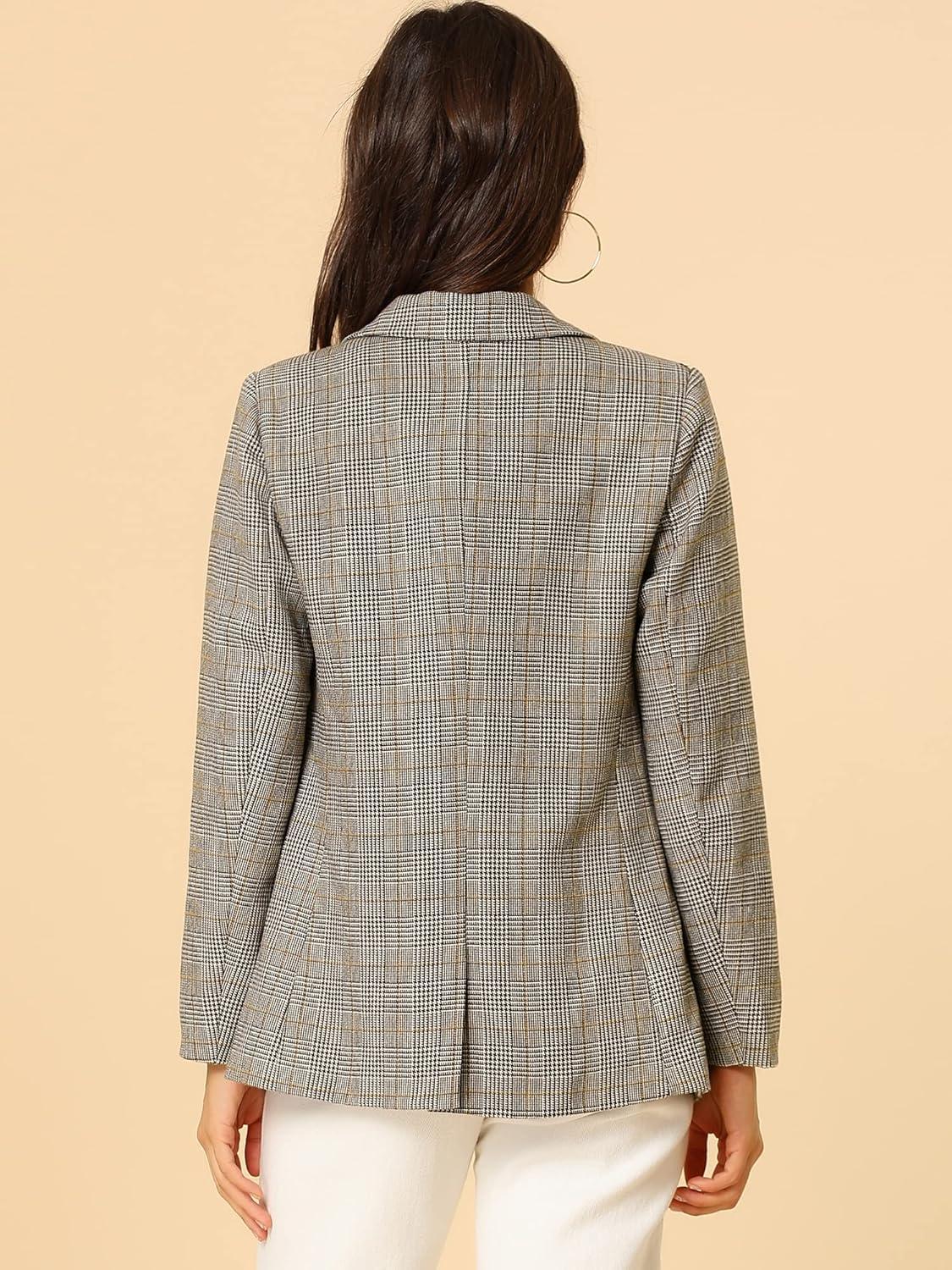 imageAllegra K Womens Notched Lapel One Button Boyfriend Blazer Suit Houndstooth Work Office Blazers JacketLight Coffee