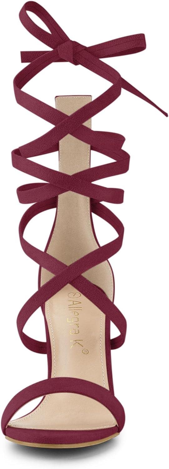 imageAllegra K Womens Open Toe Stiletto Heel Lace Up Heels SandalsBurgundy