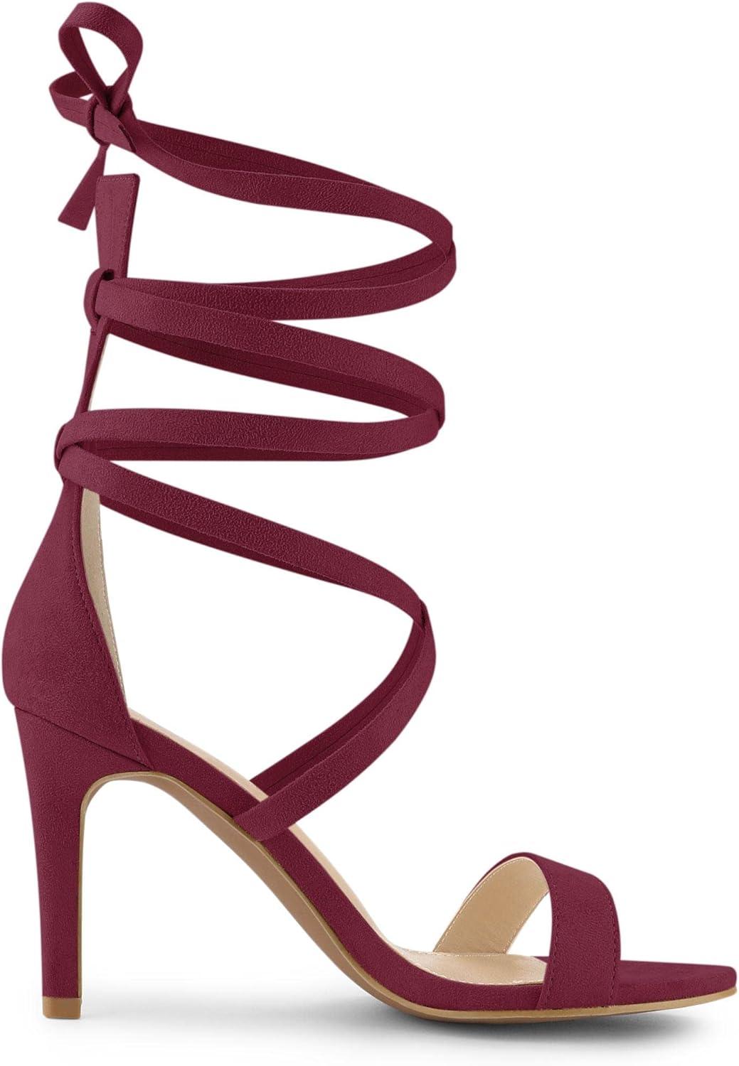imageAllegra K Womens Open Toe Stiletto Heel Lace Up Heels SandalsBurgundy