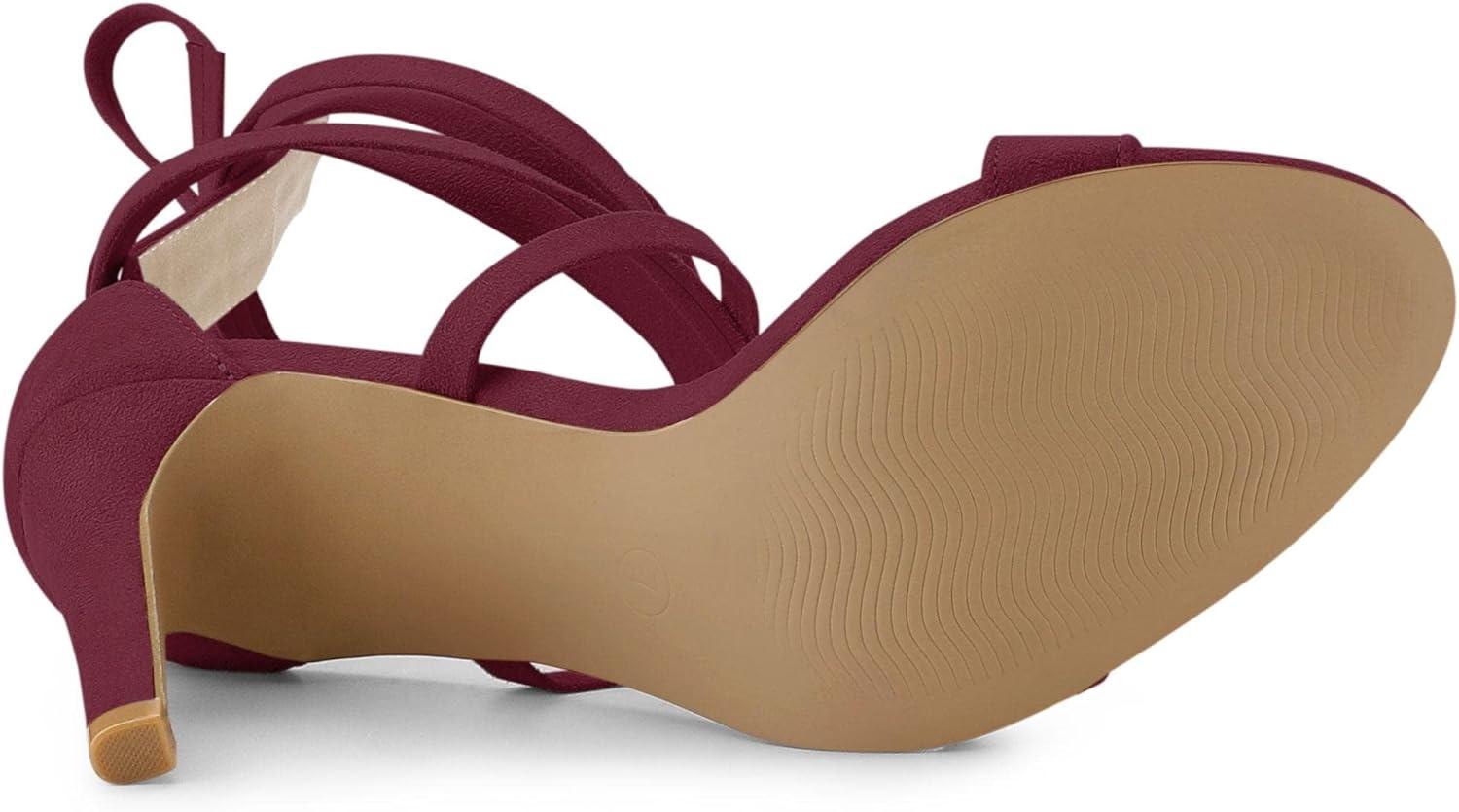 imageAllegra K Womens Open Toe Stiletto Heel Lace Up Heels SandalsBurgundy