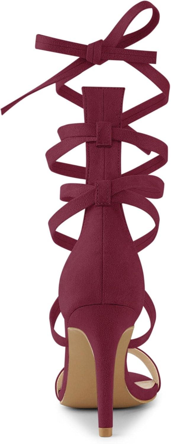 imageAllegra K Womens Open Toe Stiletto Heel Lace Up Heels SandalsBurgundy