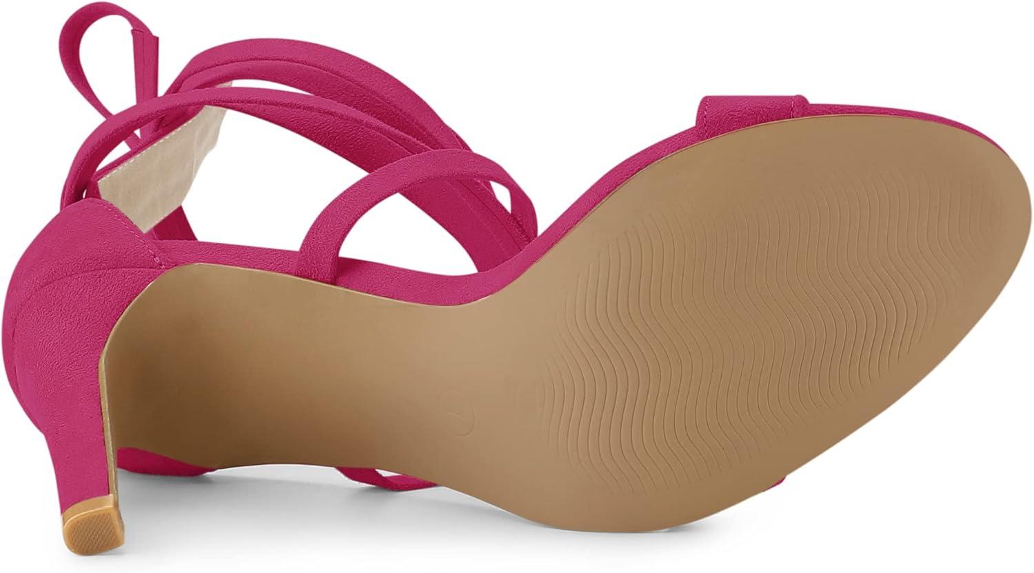 imageAllegra K Womens Open Toe Stiletto Heel Lace Up Heels SandalsHot Pink