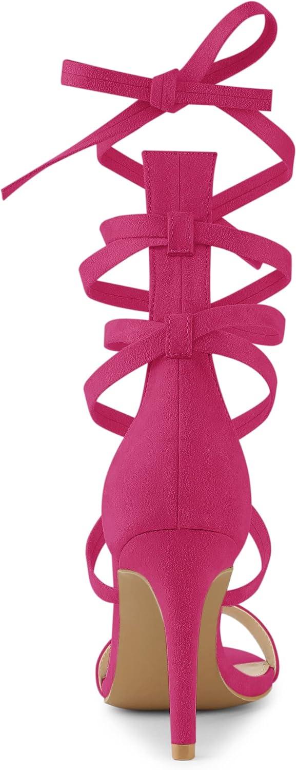 imageAllegra K Womens Open Toe Stiletto Heel Lace Up Heels SandalsHot Pink
