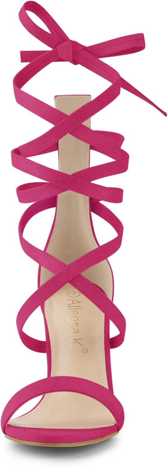 imageAllegra K Womens Open Toe Stiletto Heel Lace Up Heels SandalsHot Pink