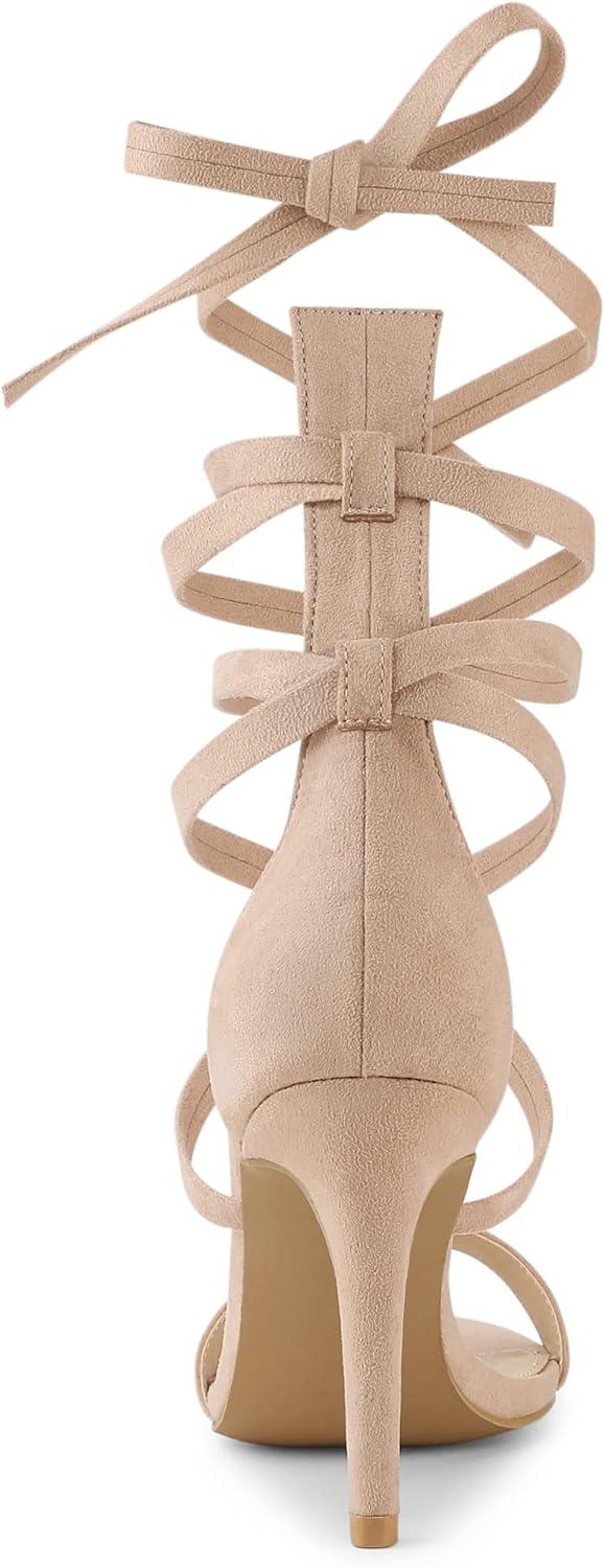 imageAllegra K Womens Open Toe Stiletto Heel Lace Up Heels SandalsNude