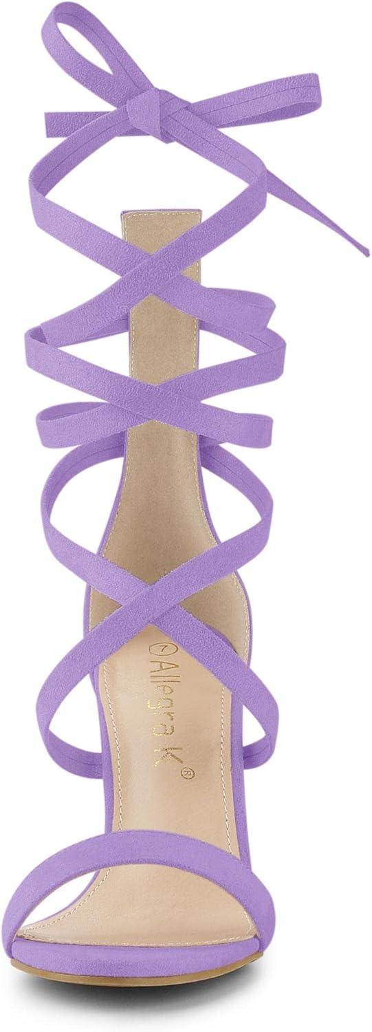 imageAllegra K Womens Open Toe Stiletto Heel Lace Up Heels SandalsPurple