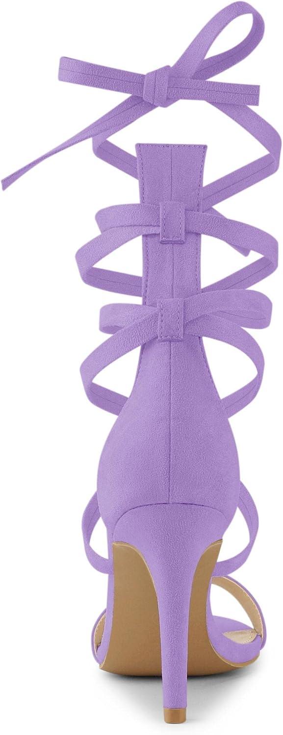 imageAllegra K Womens Open Toe Stiletto Heel Lace Up Heels SandalsPurple