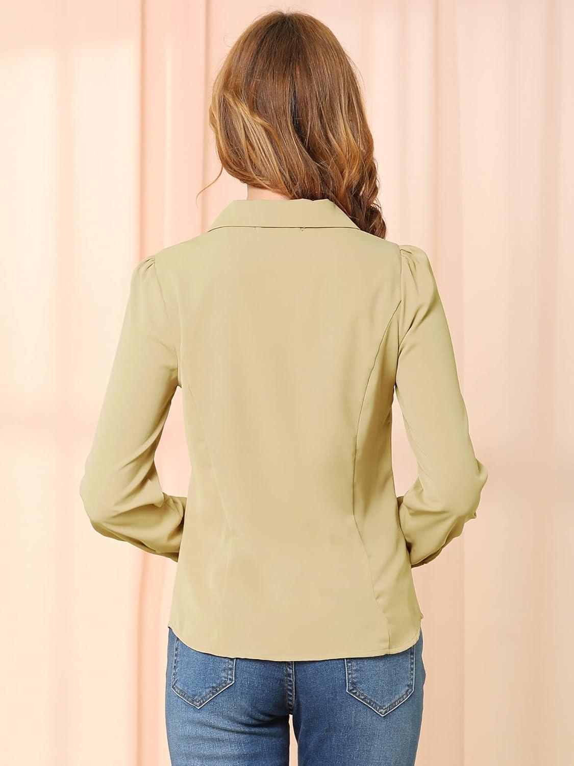 imageAllegra K Womens Peter Pan Collar Blouse Bow Tie Neck Vintage Casual Office Button Up ShirtApricot