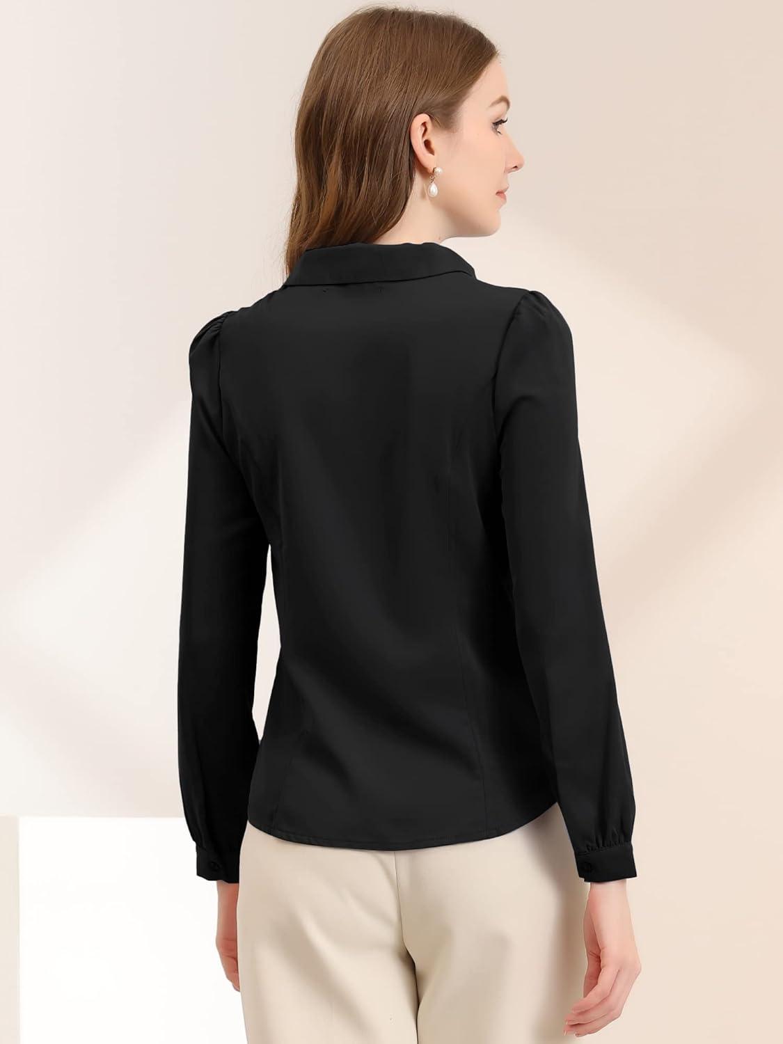 imageAllegra K Womens Peter Pan Collar Blouse Bow Tie Neck Vintage Casual Office Button Up ShirtBlack