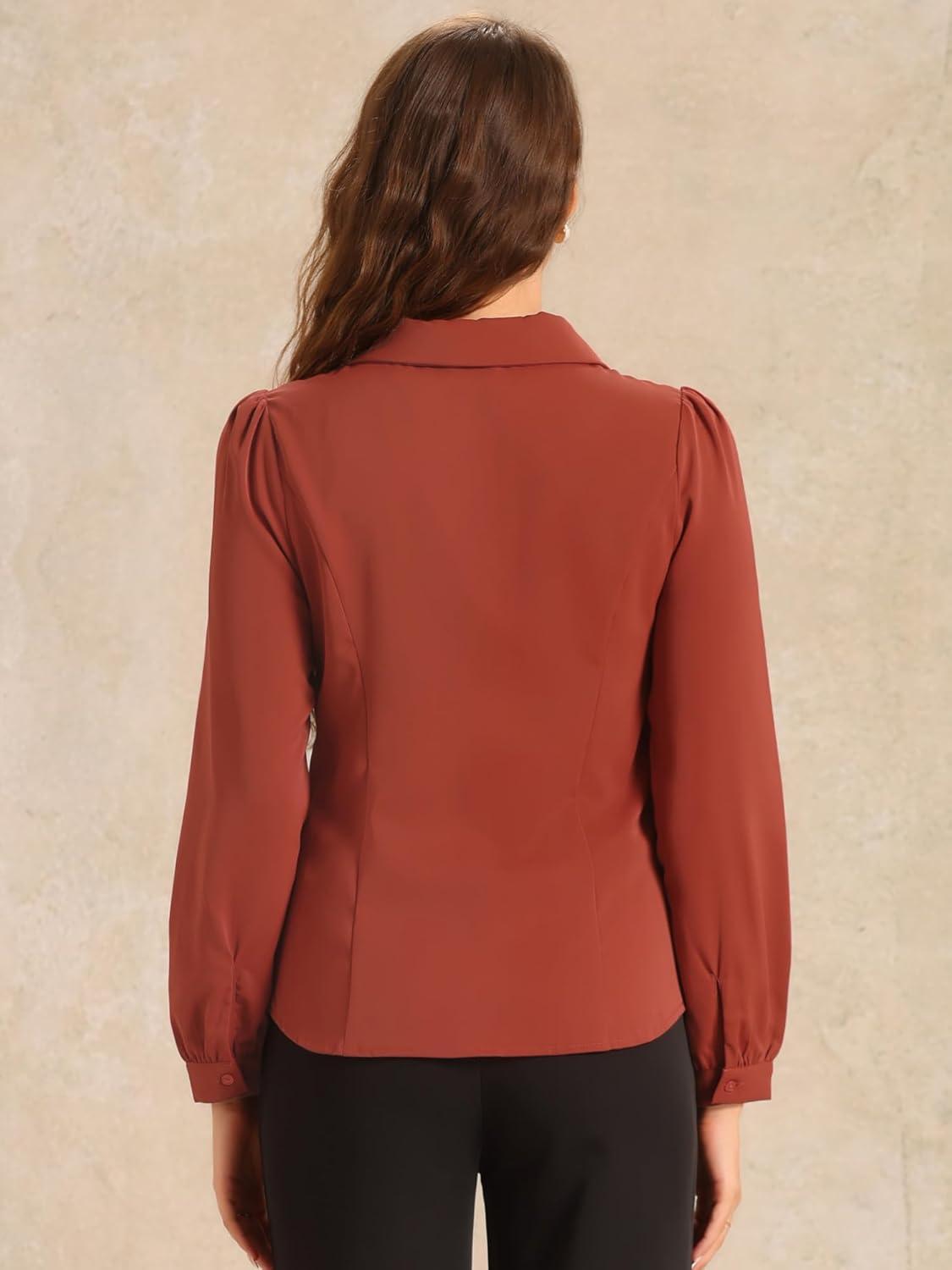 imageAllegra K Womens Peter Pan Collar Blouse Bow Tie Neck Vintage Casual Office Button Up ShirtBrick Red