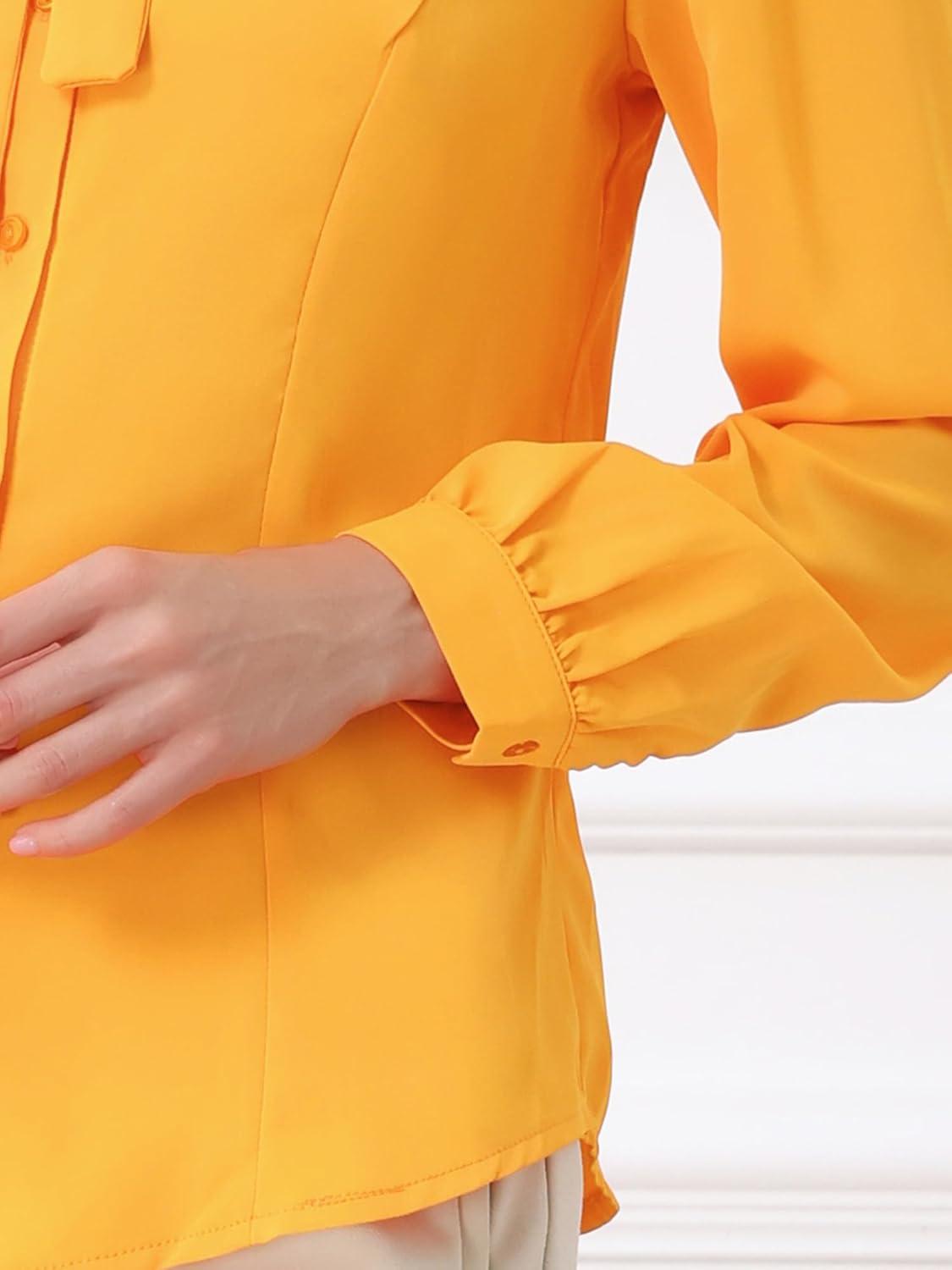 imageAllegra K Womens Peter Pan Collar Blouse Bow Tie Neck Vintage Casual Office Button Up ShirtBright Yellow