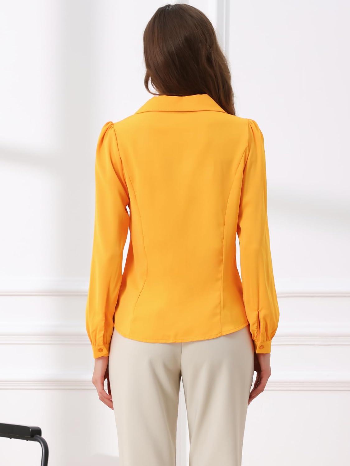 imageAllegra K Womens Peter Pan Collar Blouse Bow Tie Neck Vintage Casual Office Button Up ShirtBright Yellow
