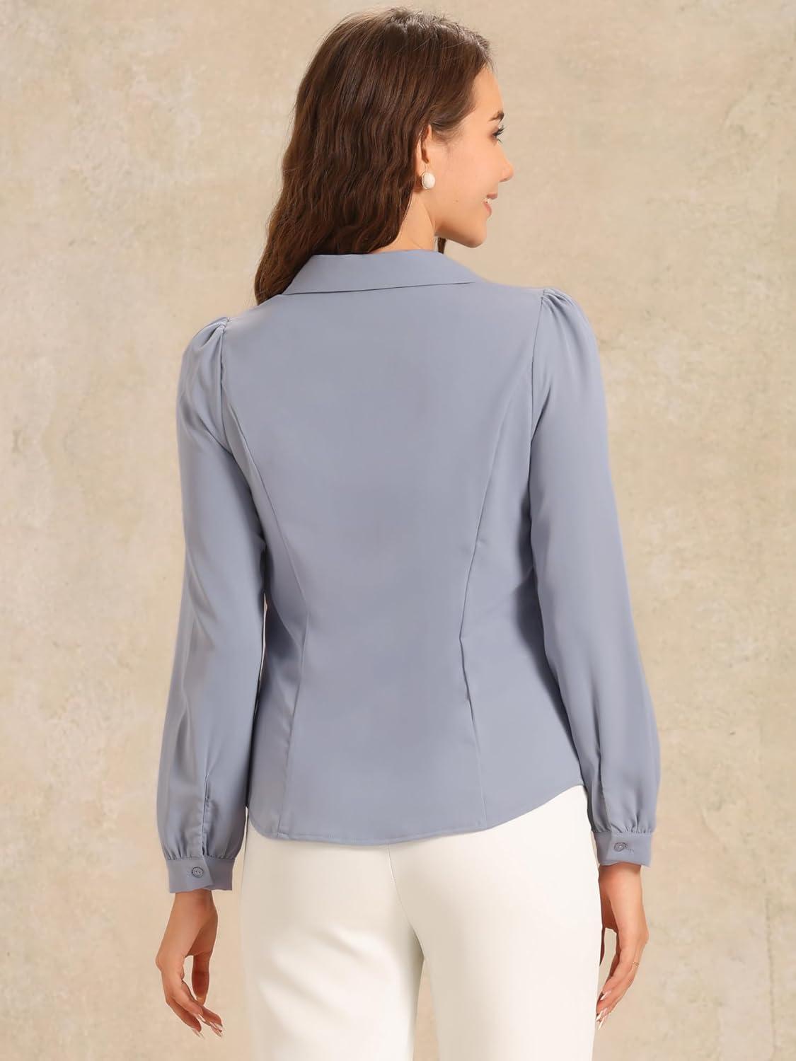 imageAllegra K Womens Peter Pan Collar Blouse Bow Tie Neck Vintage Casual Office Button Up ShirtLight Gray