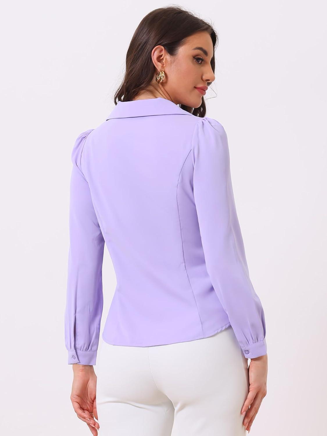 imageAllegra K Womens Peter Pan Collar Blouse Bow Tie Neck Vintage Casual Office Button Up ShirtLight Purple