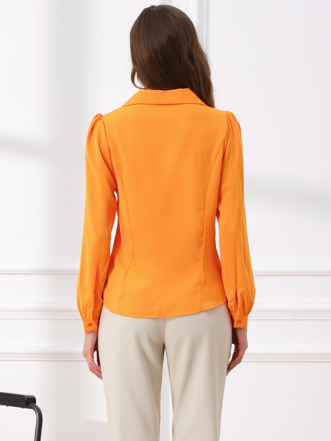 imageAllegra K Womens Peter Pan Collar Blouse Bow Tie Neck Vintage Casual Office Button Up ShirtOrange