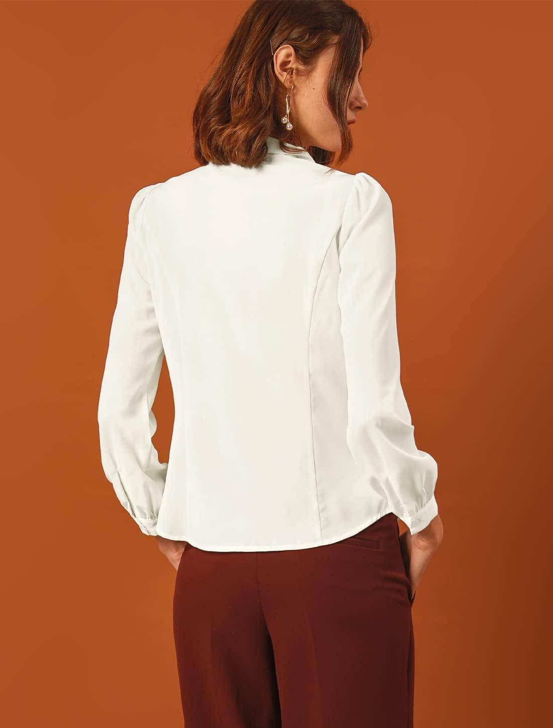 imageAllegra K Womens Peter Pan Collar Blouse Bow Tie Neck Vintage Casual Office Button Up ShirtWhite