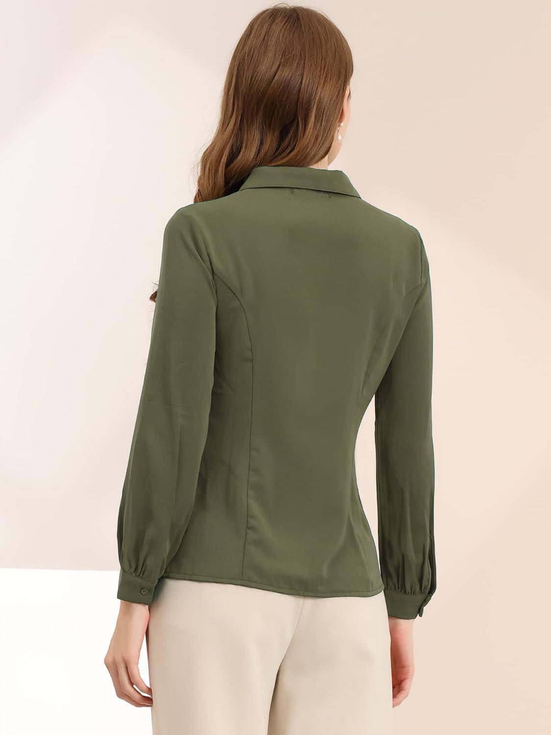imageAllegra K Womens Peter Pan Collar Blouse Business Casual Long Sleeve Button Down Work ShirtArmy Green