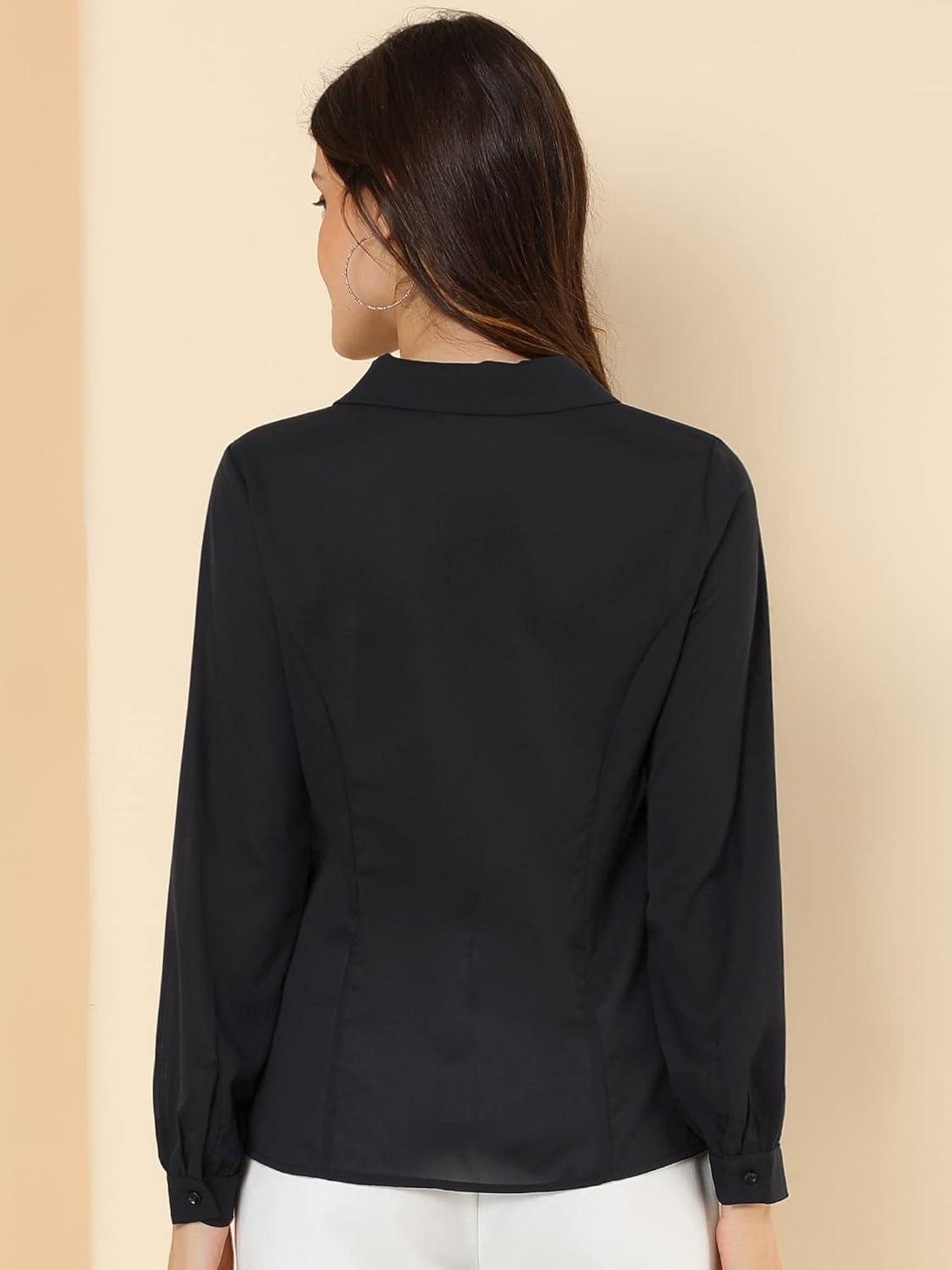 imageAllegra K Womens Peter Pan Collar Blouse Business Casual Long Sleeve Button Down Work ShirtBlack