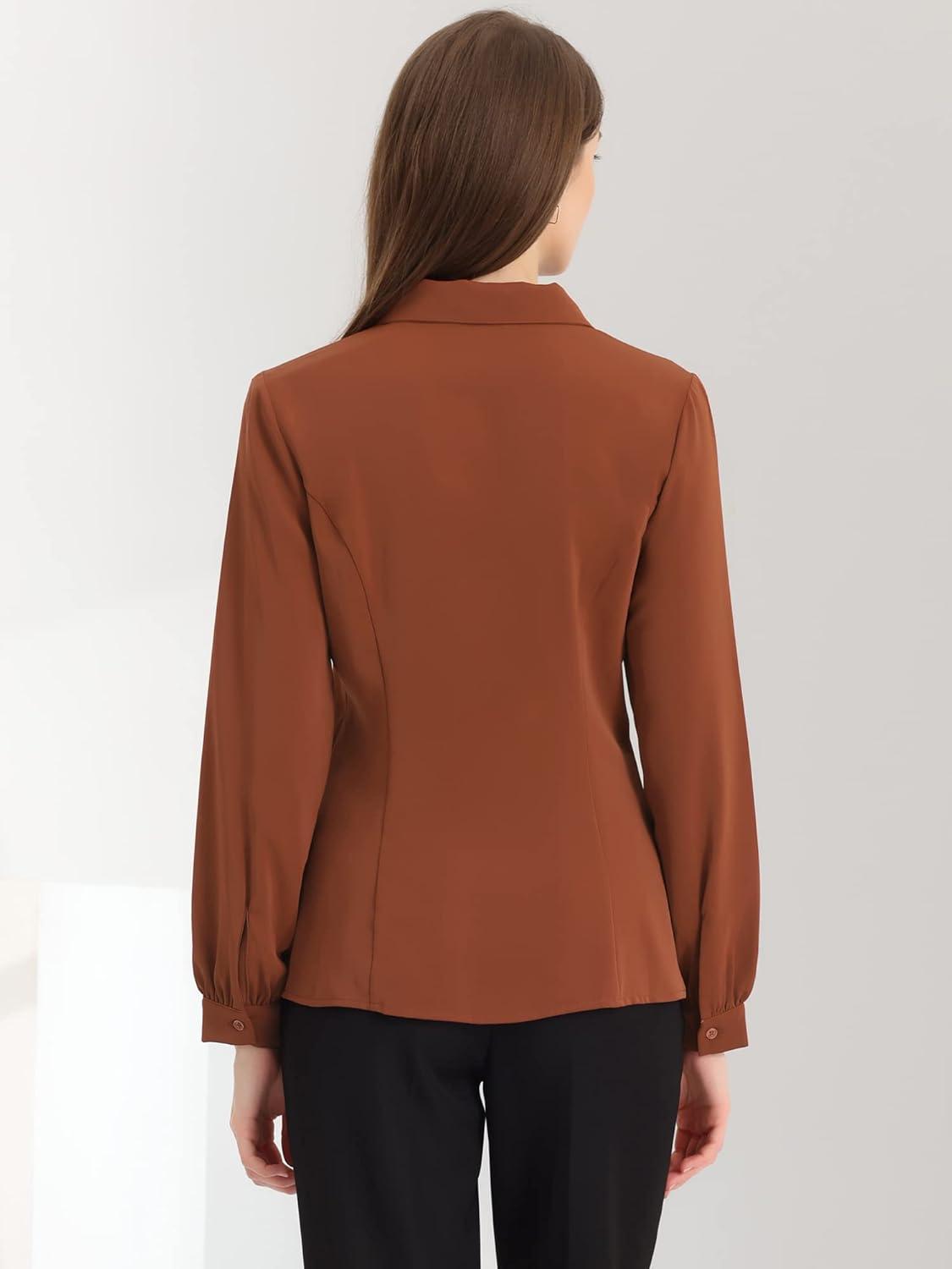 imageAllegra K Womens Peter Pan Collar Blouse Business Casual Long Sleeve Button Down Work ShirtBrick Red