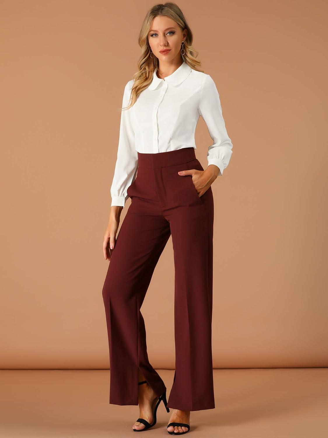 imageAllegra K Womens Peter Pan Collar Blouse Business Casual Long Sleeve Button Down Work ShirtCream White