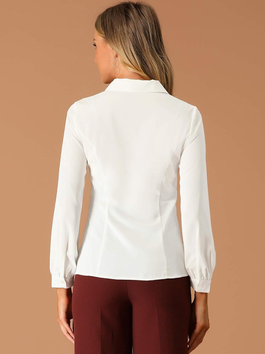 imageAllegra K Womens Peter Pan Collar Blouse Business Casual Long Sleeve Button Down Work ShirtCream White