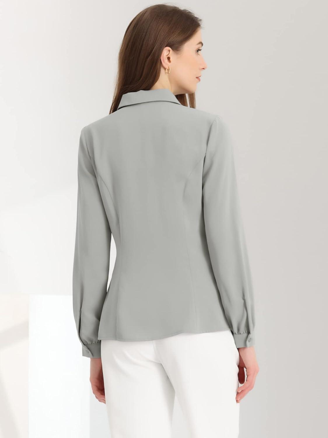 imageAllegra K Womens Peter Pan Collar Blouse Business Casual Long Sleeve Button Down Work ShirtGray