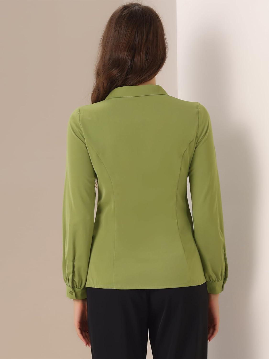 imageAllegra K Womens Peter Pan Collar Blouse Business Casual Long Sleeve Button Down Work ShirtOlive Green