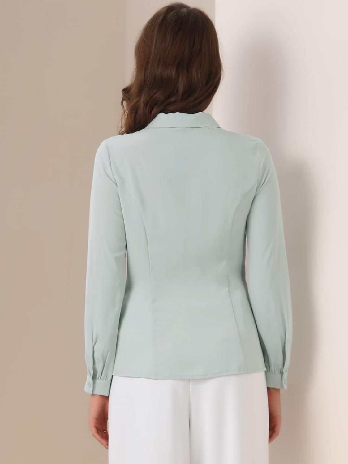 imageAllegra K Womens Peter Pan Collar Blouse Business Casual Long Sleeve Button Down Work ShirtPea Green