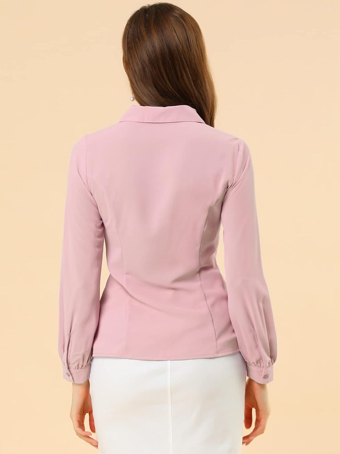 imageAllegra K Womens Peter Pan Collar Blouse Business Casual Long Sleeve Button Down Work ShirtPink