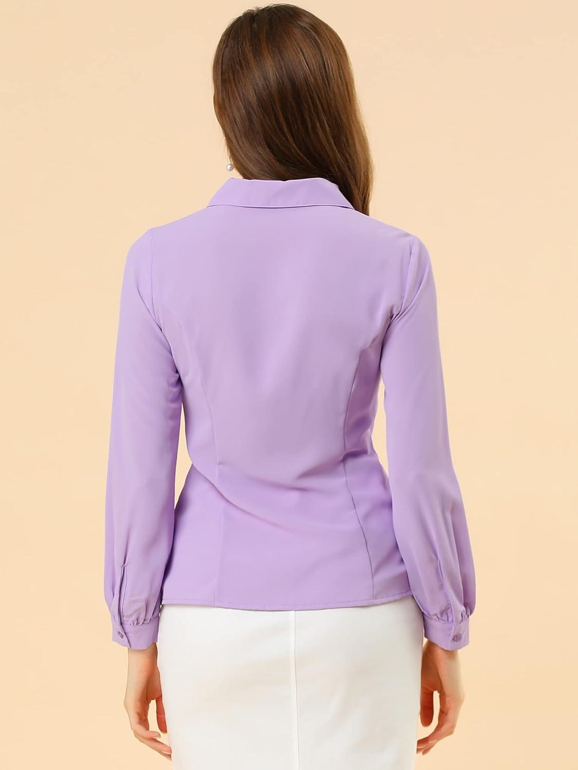 imageAllegra K Womens Peter Pan Collar Blouse Business Casual Long Sleeve Button Down Work ShirtPurple