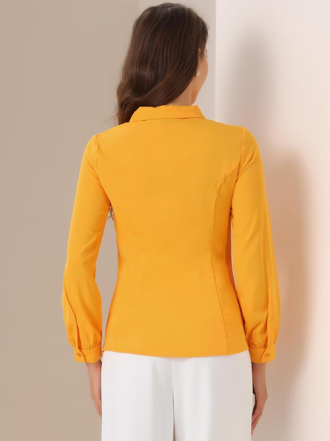 imageAllegra K Womens Peter Pan Collar Blouse Business Casual Long Sleeve Button Down Work ShirtYellow
