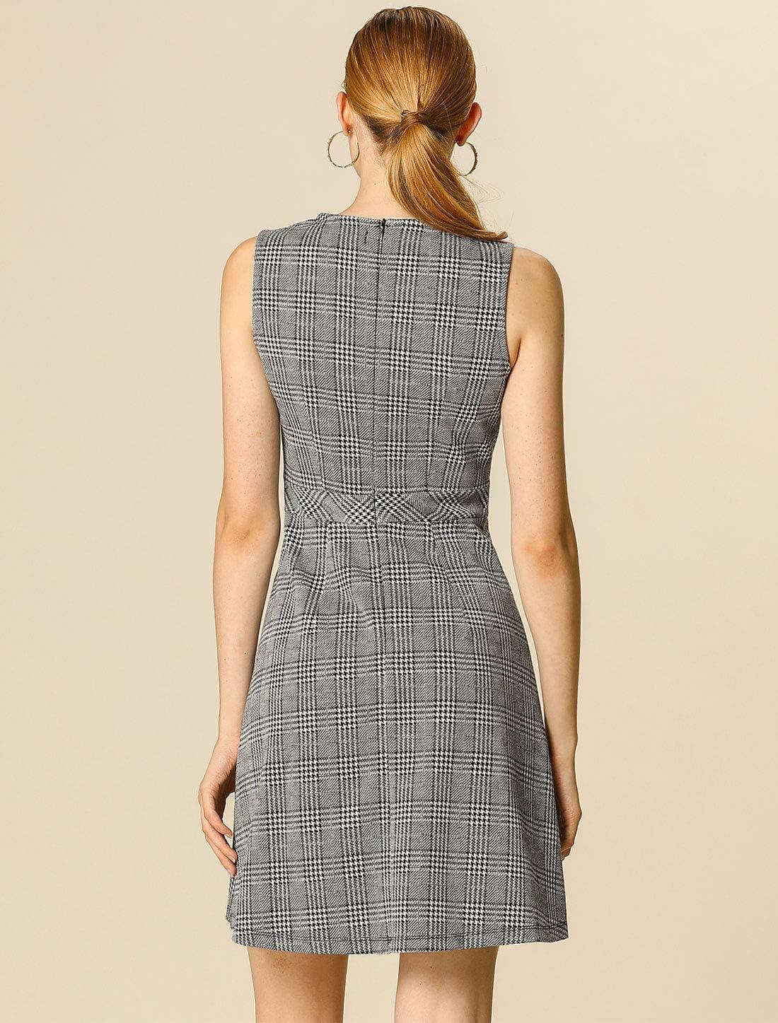 imageAllegra K Womens Plaid Dress Sleeveless A Line Vintage Houndstooth Work DressesWhite Black