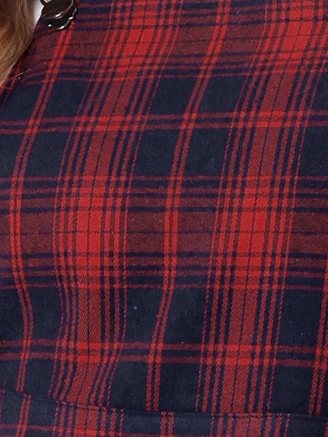 imageAllegra K Womens Plaid Overall Dress Vintage Checkered Suspender Skirt Short Pinafore DressBluered