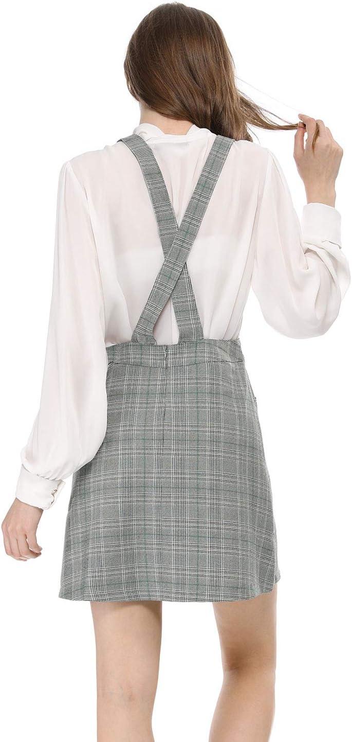 imageAllegra K Womens Plaid Overall Dress Vintage Checkered Suspender Skirt Short Pinafore DressGreengrey