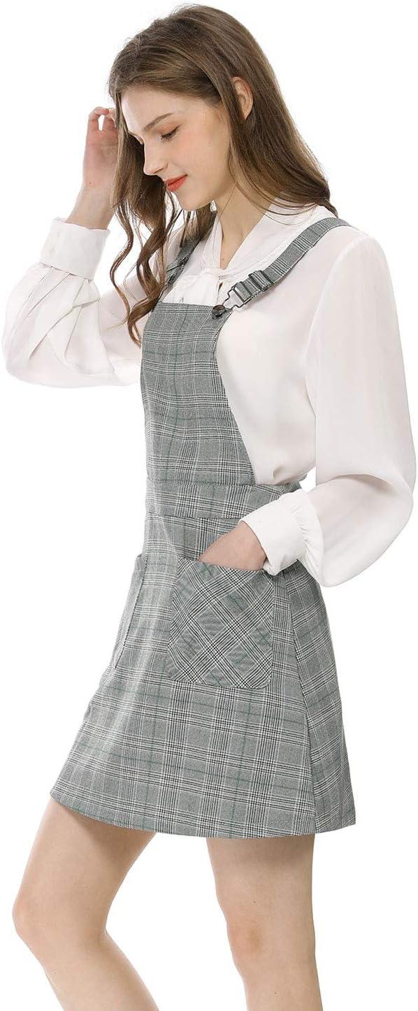 imageAllegra K Womens Plaid Overall Dress Vintage Checkered Suspender Skirt Short Pinafore DressGreengrey