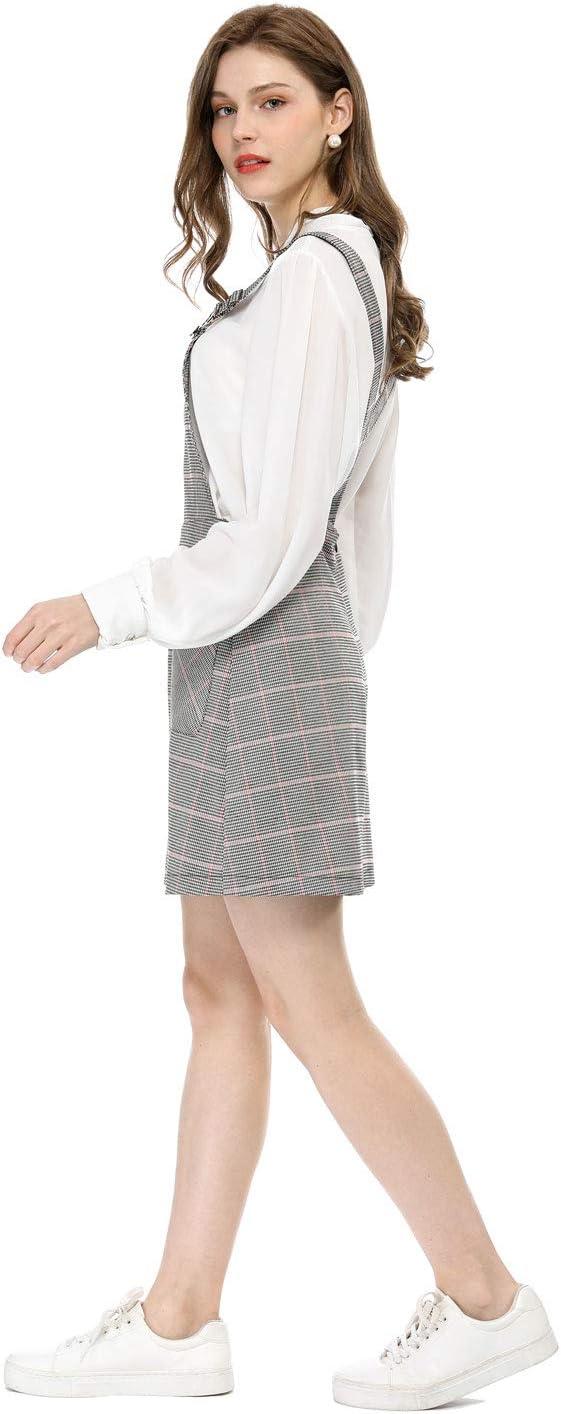 imageAllegra K Womens Plaid Overall Dress Vintage Checkered Suspender Skirt Short Pinafore DressPinkgrey