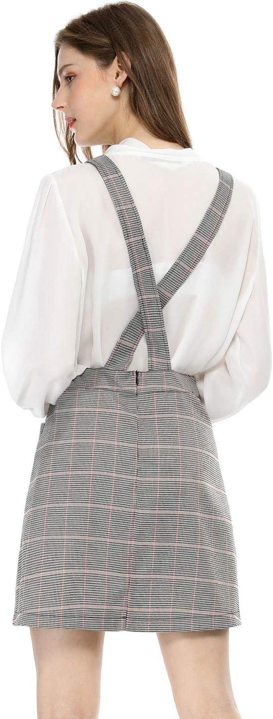 imageAllegra K Womens Plaid Overall Dress Vintage Checkered Suspender Skirt Short Pinafore DressPinkgrey