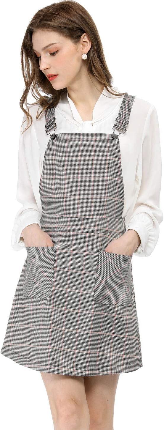 imageAllegra K Womens Plaid Overall Dress Vintage Checkered Suspender Skirt Short Pinafore DressPinkgrey