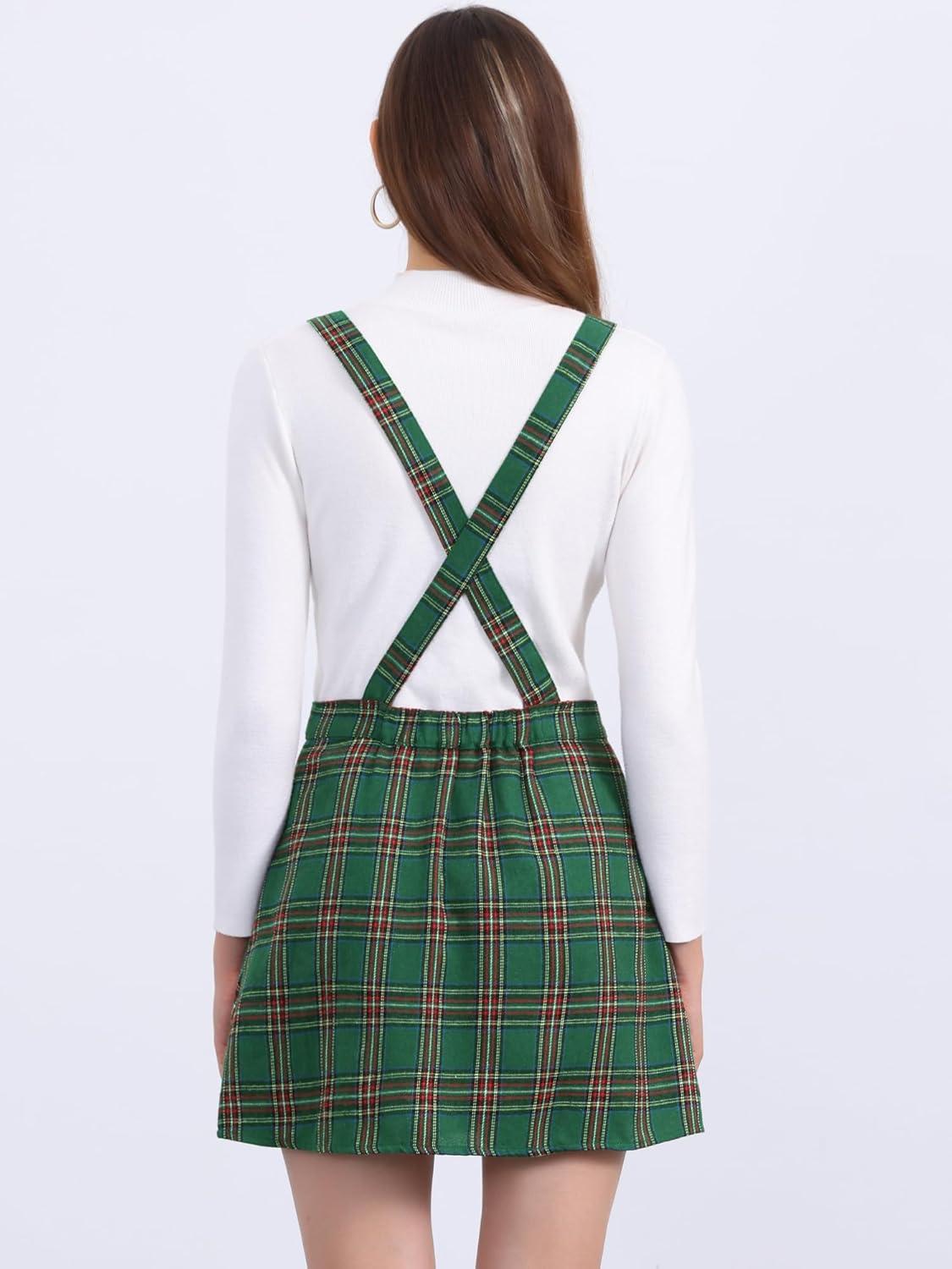 imageAllegra K Womens Plaid Pinafore Overall Dress Vintage Checks ALine Suspender Mini SkirtGreen