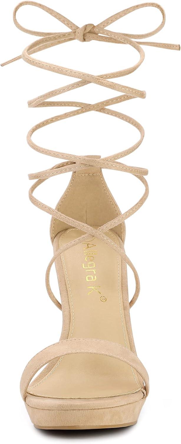 imageAllegra K Womens Platform Stiletto Heels Lace Up SandalsBeige