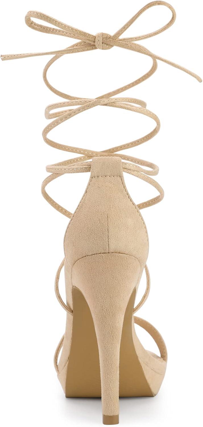 imageAllegra K Womens Platform Stiletto Heels Lace Up SandalsBeige