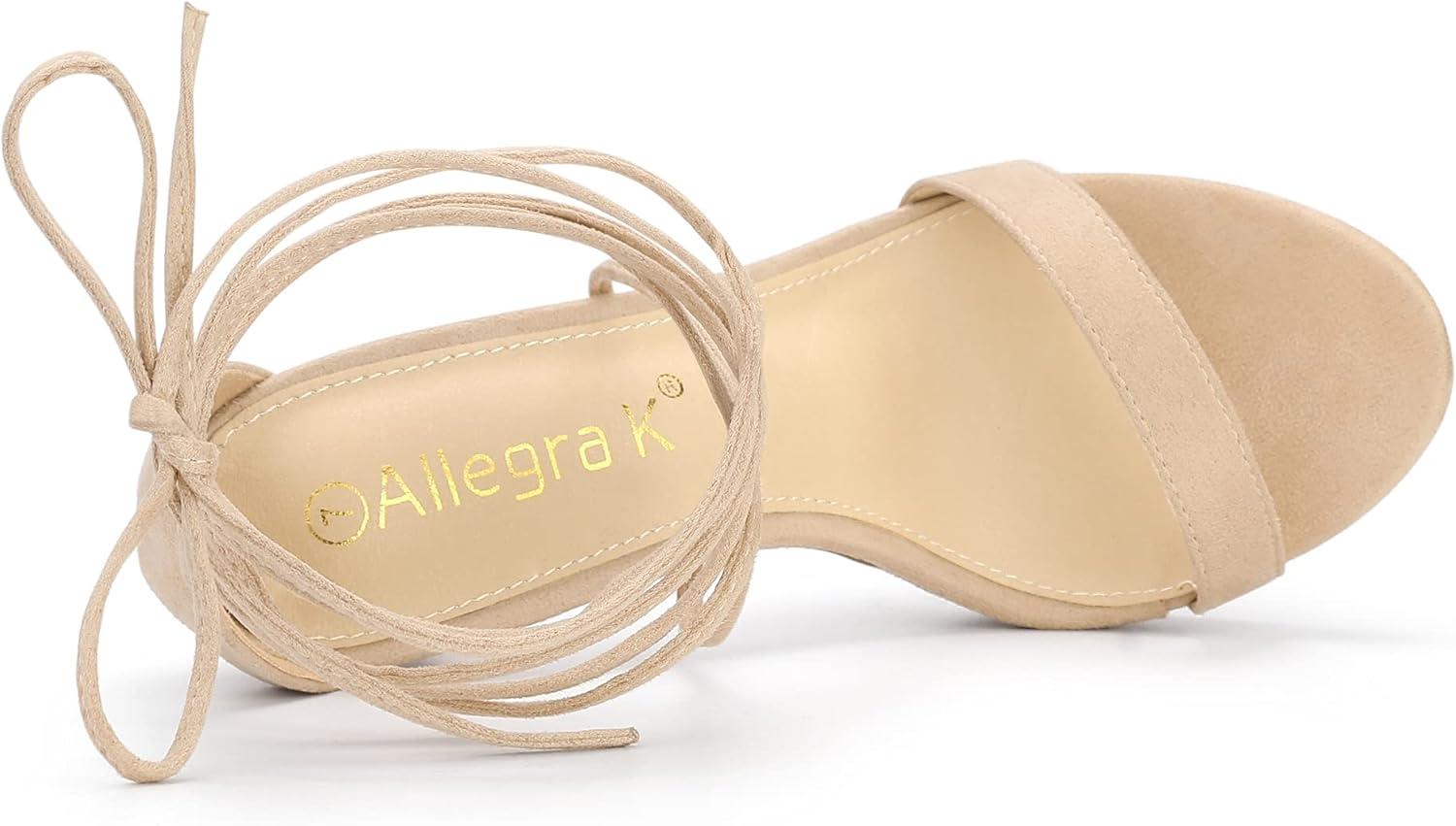 imageAllegra K Womens Platform Stiletto Heels Lace Up SandalsBeige