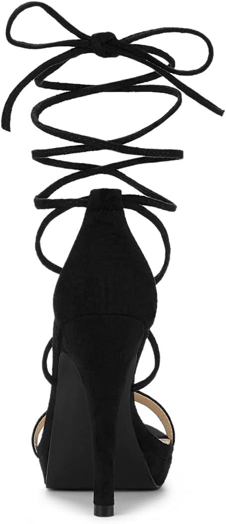 imageAllegra K Womens Platform Stiletto Heels Lace Up SandalsBlack