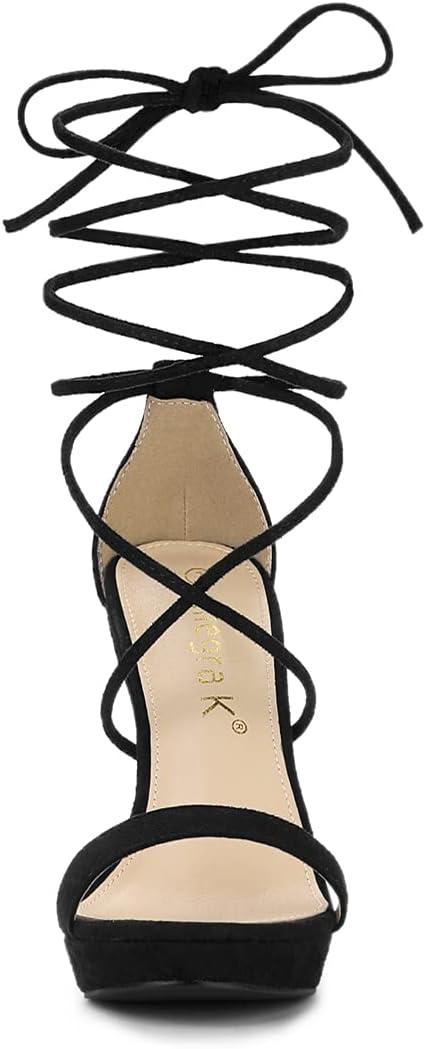 imageAllegra K Womens Platform Stiletto Heels Lace Up SandalsBlack