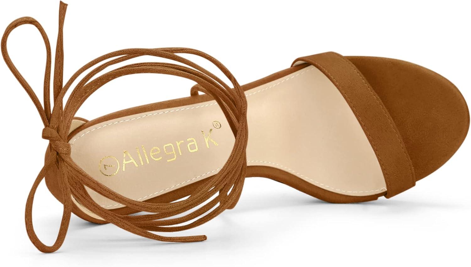 imageAllegra K Womens Platform Stiletto Heels Lace Up SandalsBrown