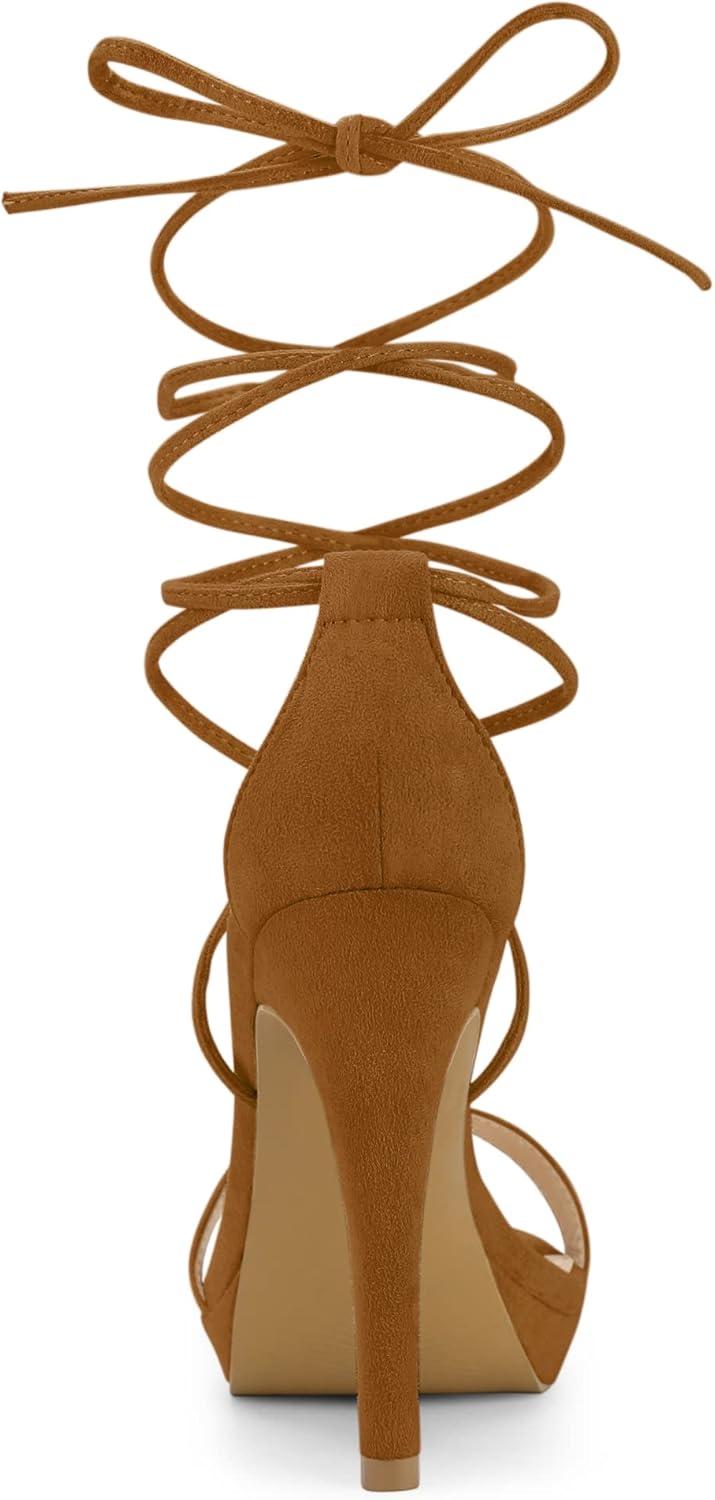 imageAllegra K Womens Platform Stiletto Heels Lace Up SandalsBrown