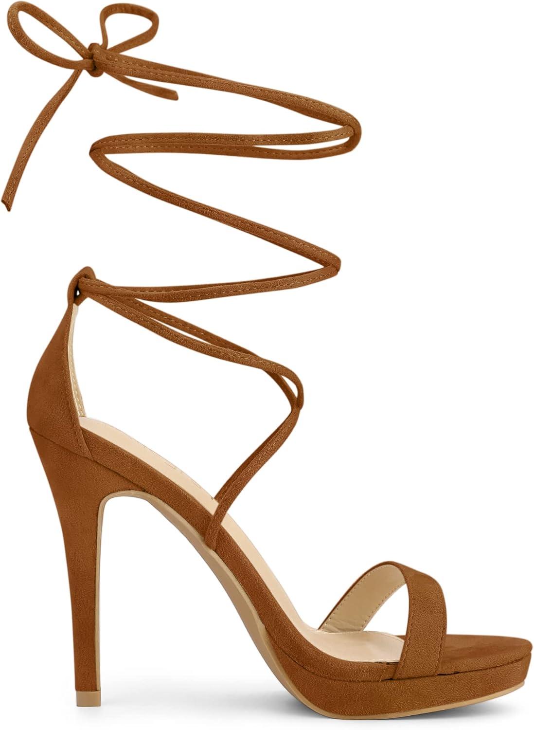 imageAllegra K Womens Platform Stiletto Heels Lace Up SandalsBrown