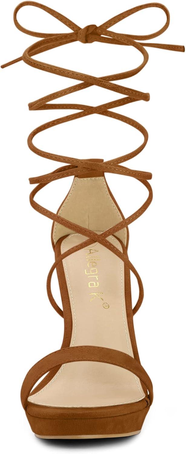 imageAllegra K Womens Platform Stiletto Heels Lace Up SandalsBrown