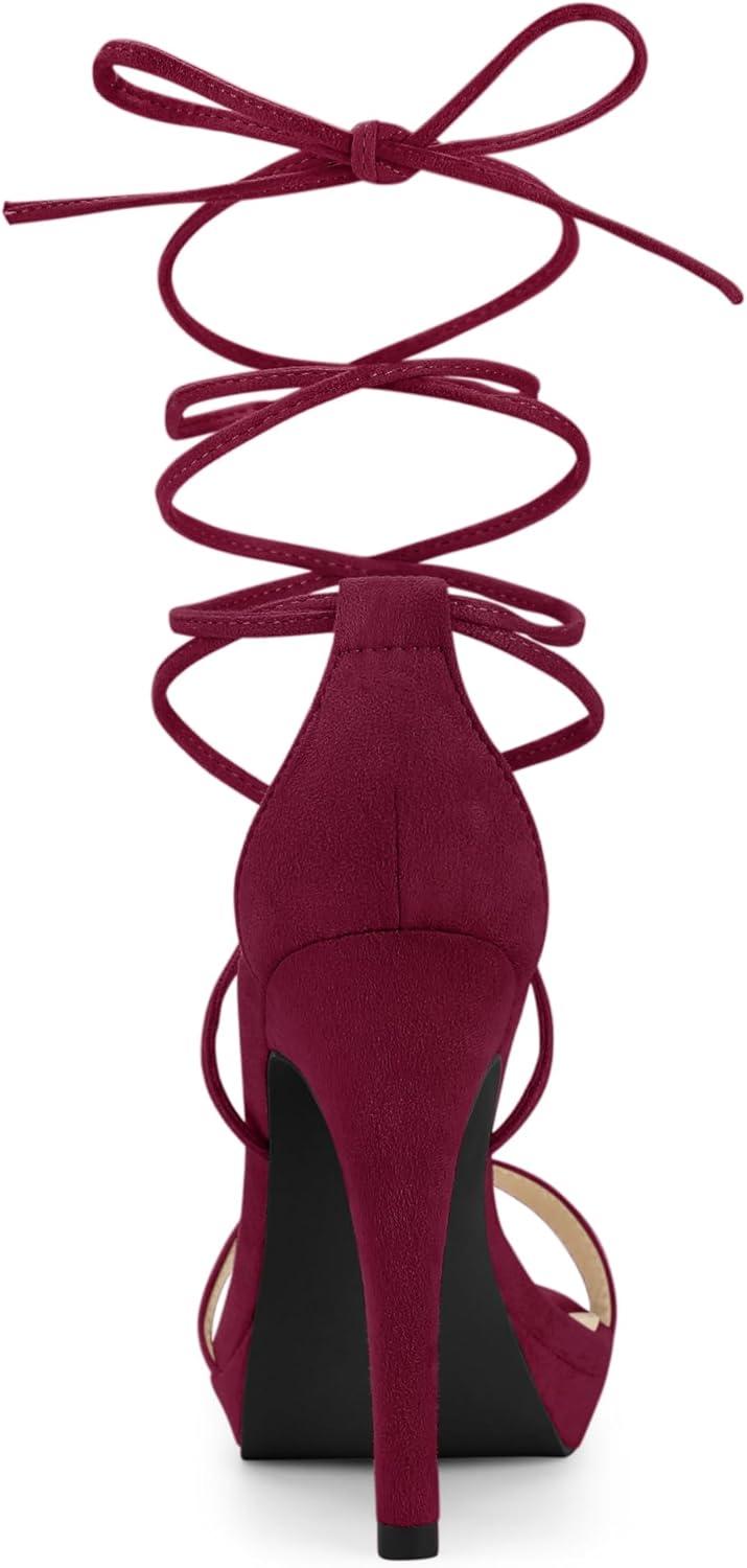 imageAllegra K Womens Platform Stiletto Heels Lace Up SandalsBurgundy